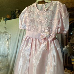 DRESS OKIE DOKI PINK EMBROIDERY FLOWERS WITH BOW
